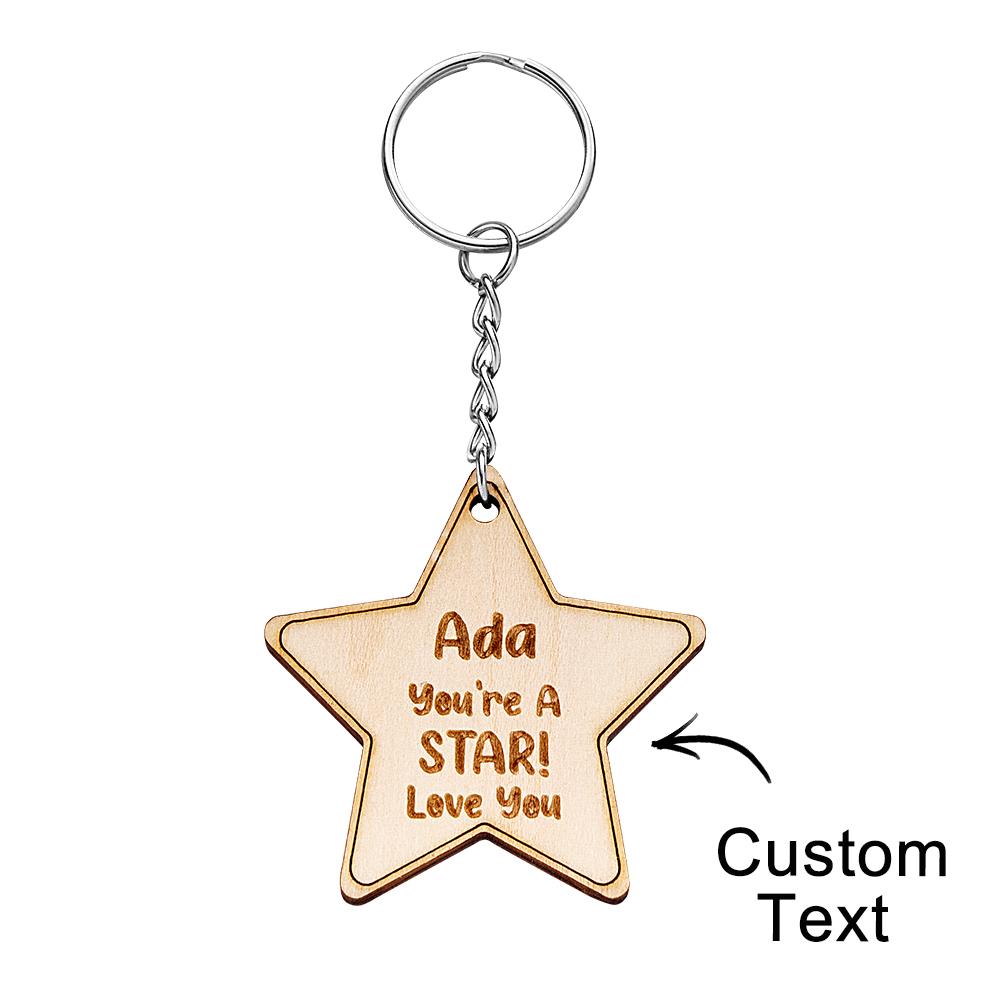 Custom Engraved Keychain Pentagram Creative Wooden Gifts - soufeelus
