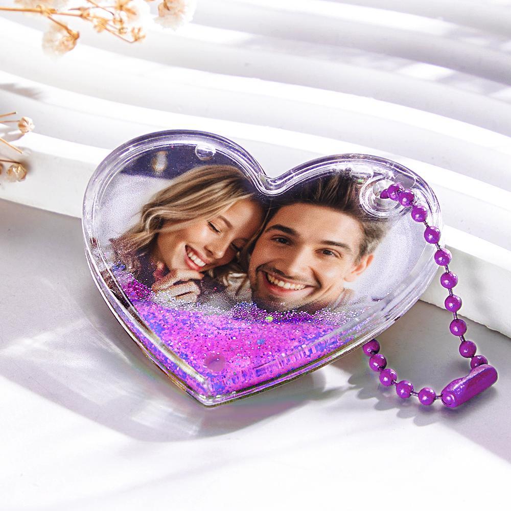 Custom Photo Keychain Heart Shape with Quicksand Gifts for Her - soufeelus