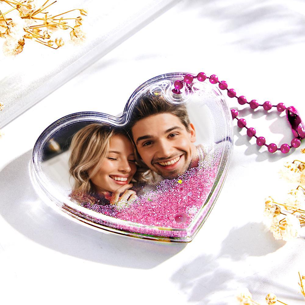 Custom Photo Keychain Heart Shape with Quicksand Gifts for Her - soufeelus