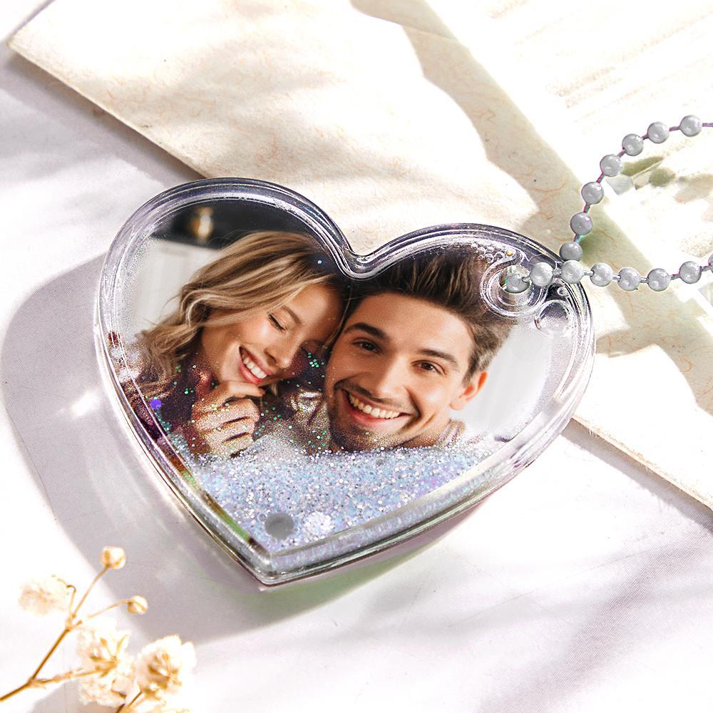 Custom Photo Keychain Heart Shape with Quicksand Gifts for Her - soufeelus