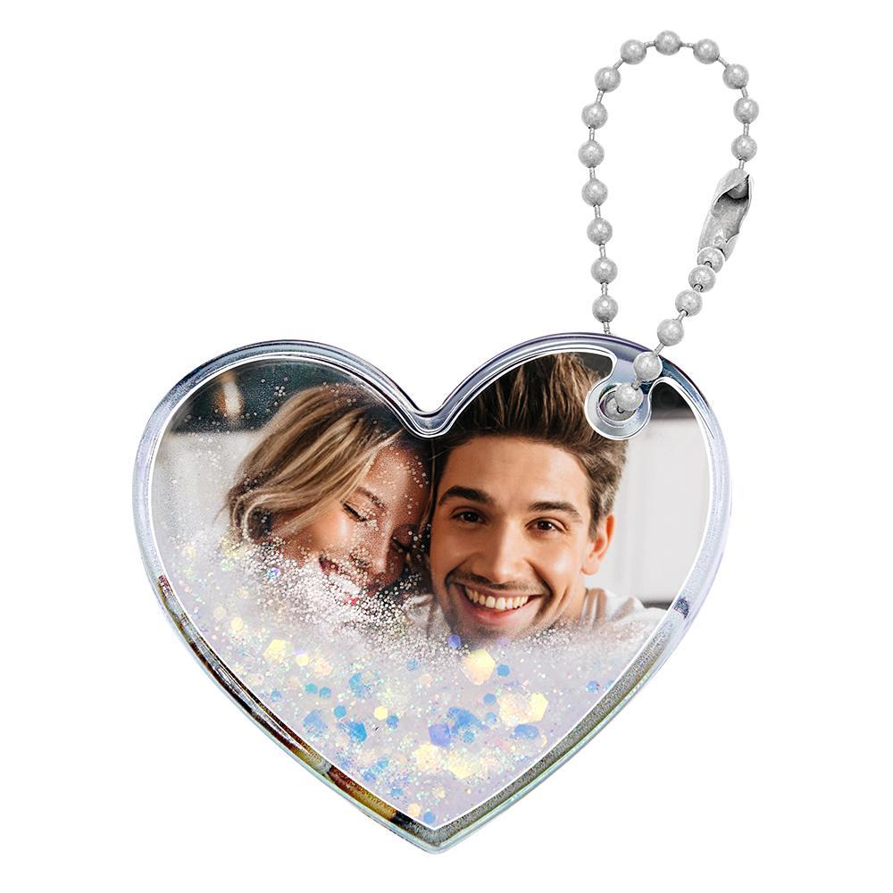 Custom Photo Keychain Heart Shape with Quicksand Gifts for Her - soufeelus