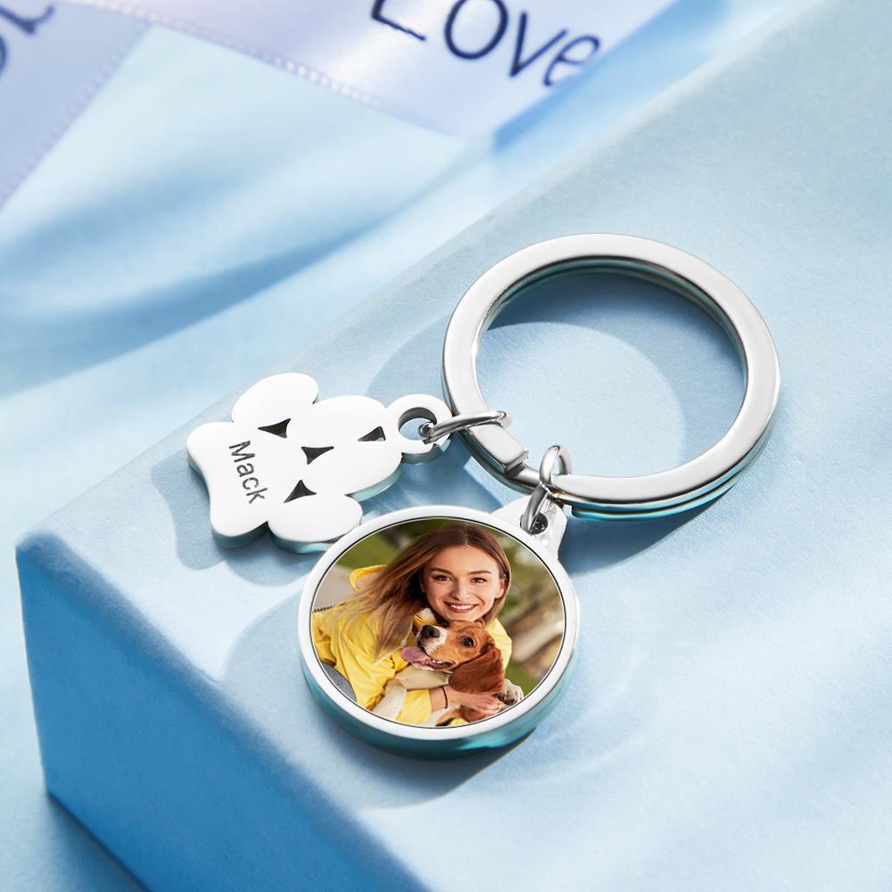 Custom Photo Engraved Keychain Dog Paw Keychain Gift for Dog Lover