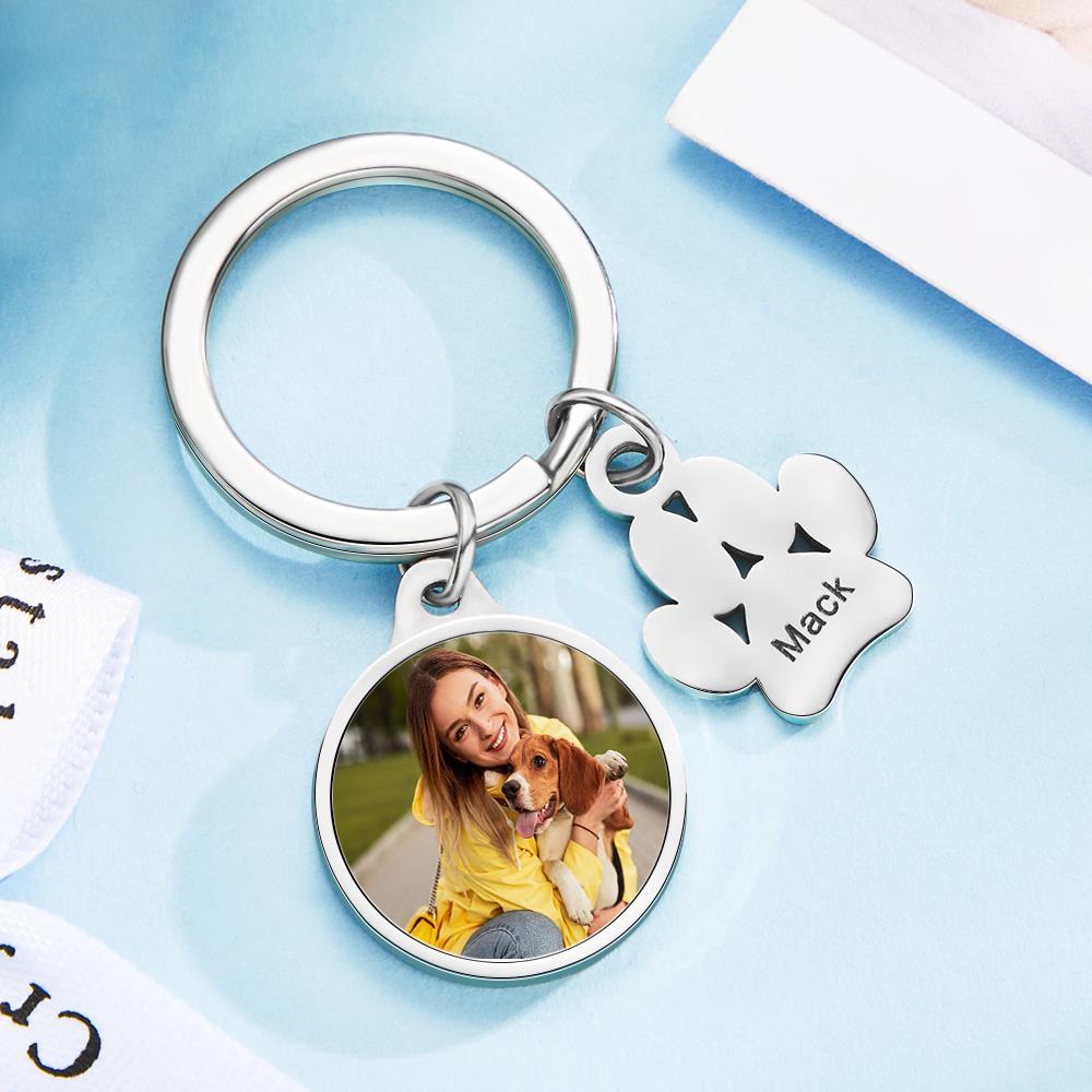 Custom Photo Engraved Keychain Dog Paw Keychain Gift for Dog Lover