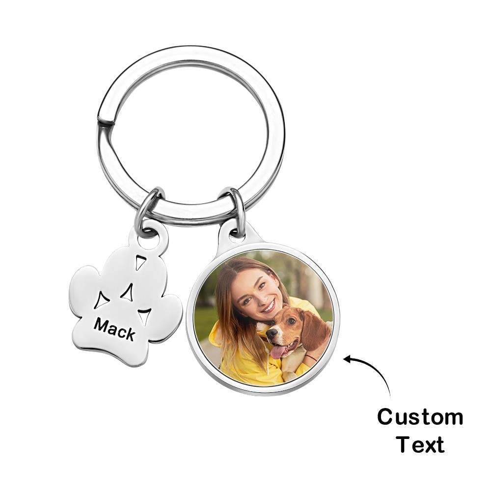 Custom Photo Engraved Keychain Dog Paw Keychain Gift for Dog Lover