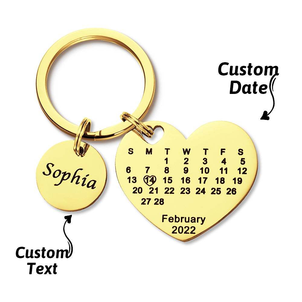 Custom Engraved Heart Calendar Keychain Save The Date Keychain Valentine's Day Gift