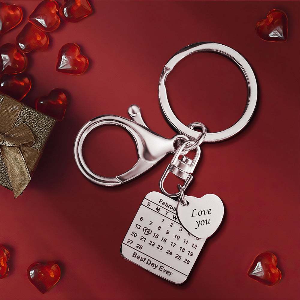 Custom Engraved Calendar Keychain Save The Date Keychain Wedding Date Pendant