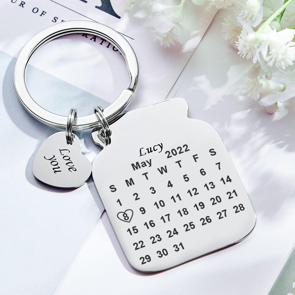 Custom Engraved Bottle Calendar Keychain Save The Date Keychain Mother's Day Gift