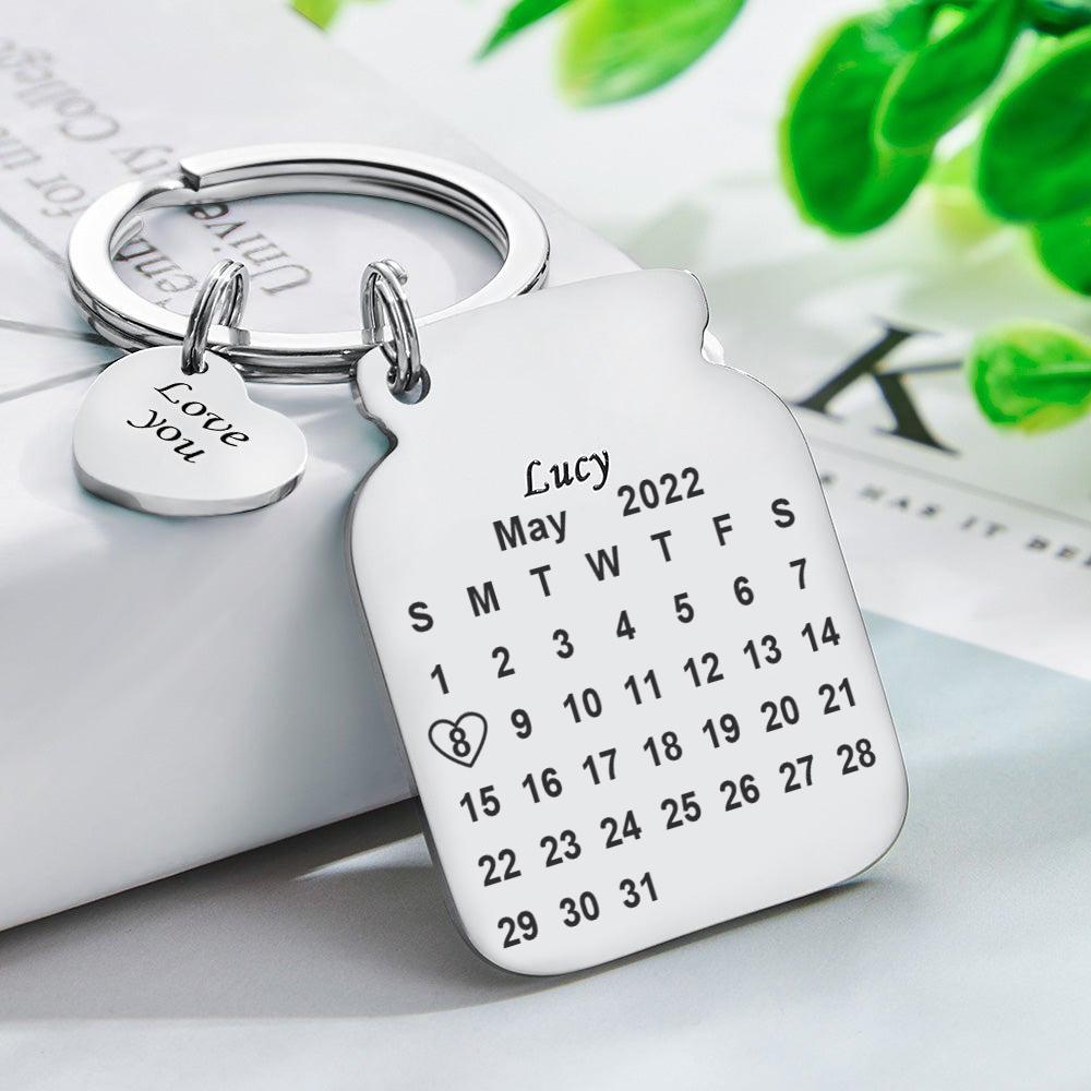 Custom Engraved Bottle Calendar Keychain Save The Date Keychain Mother's Day Gift