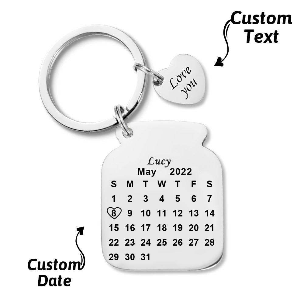 Custom Engraved Bottle Calendar Keychain Save The Date Keychain Mother's Day Gift