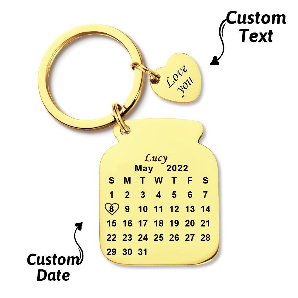 Custom Engraved Bottle Calendar Keychain Save The Date Keychain Mother's Day Gift