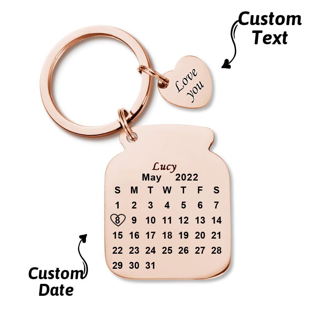 Custom Engraved Bottle Calendar Keychain Save The Date Keychain Mother's Day Gift