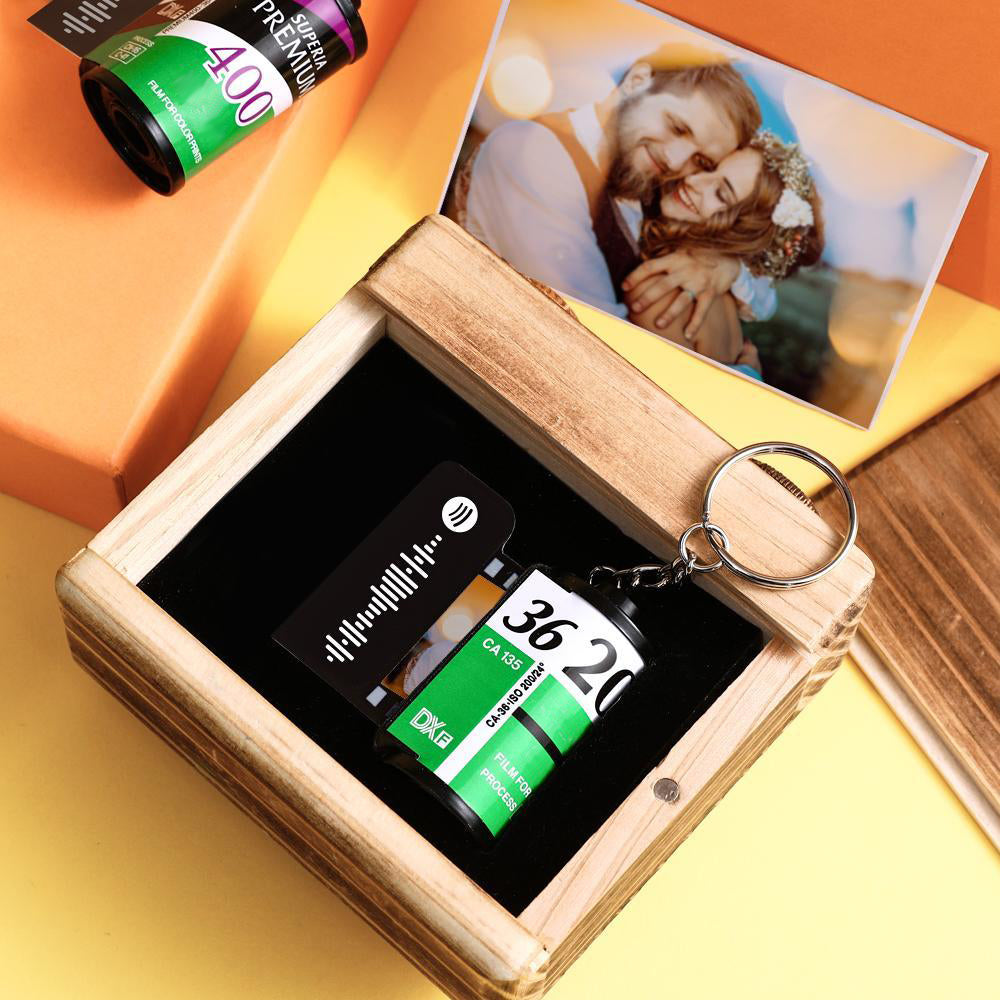 Scannable Spotify Code Camera Roll Keychain Spotify Photo Engraved Film Keychain Memorial Gifts Green 20 Pics