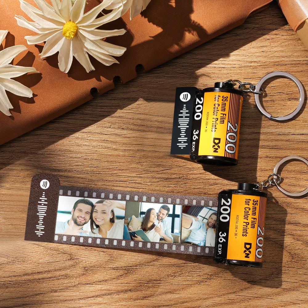 Scannable Spotify Code Camera Roll Keychain Spotify Photo Engraved Film Keychain Gifts for Couple's 5 Pics