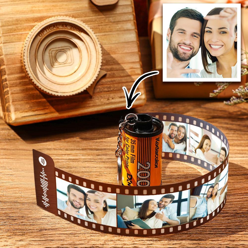 Scannable Spotify Code Film Keychain Spotify Photo Engraved Film Keychain Gifts for Couple's 5 Pics
