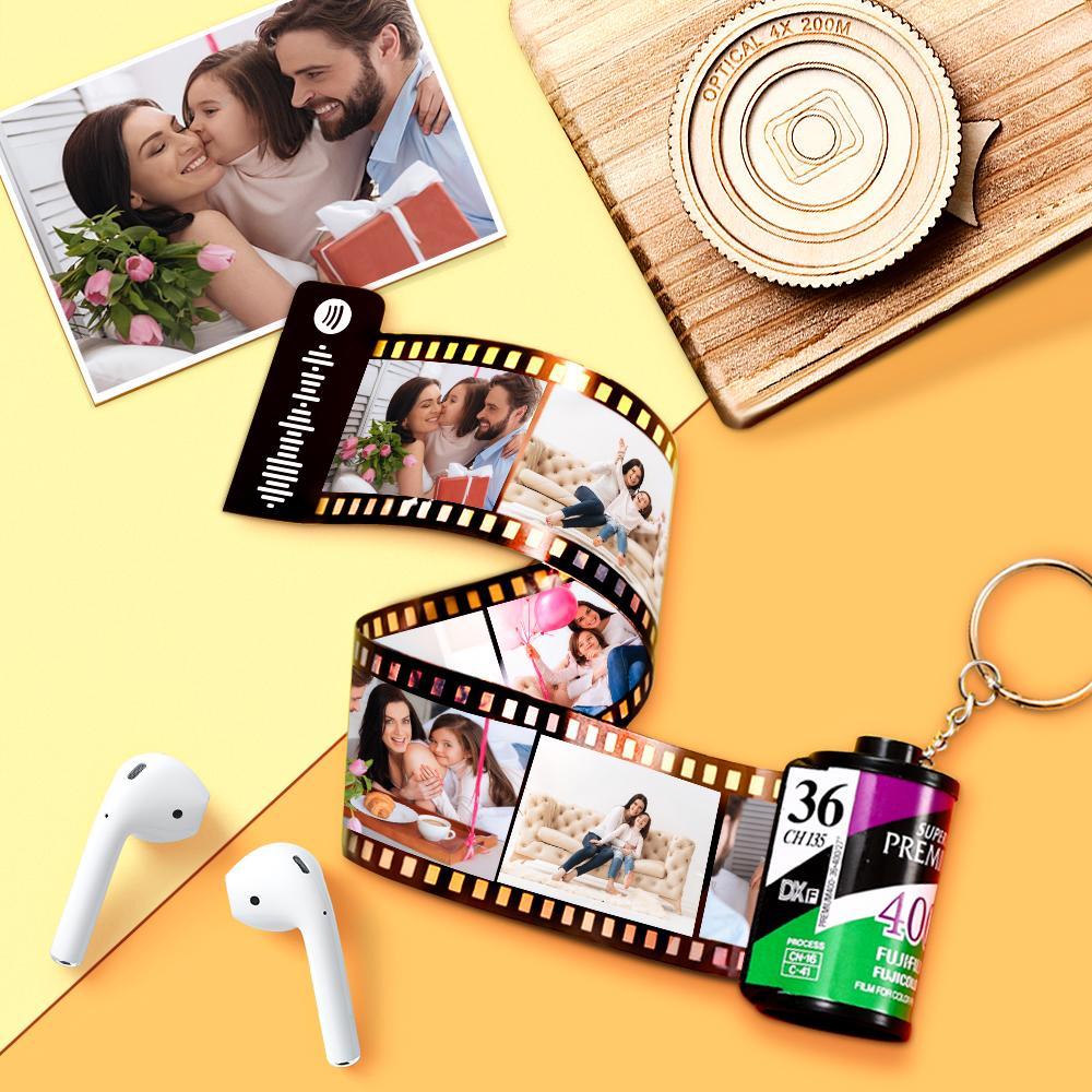 Scannable Spotify Code Film Keychain Spotify Photo Engraved Film Keychain Gifts for Couple's Green 5 Pics