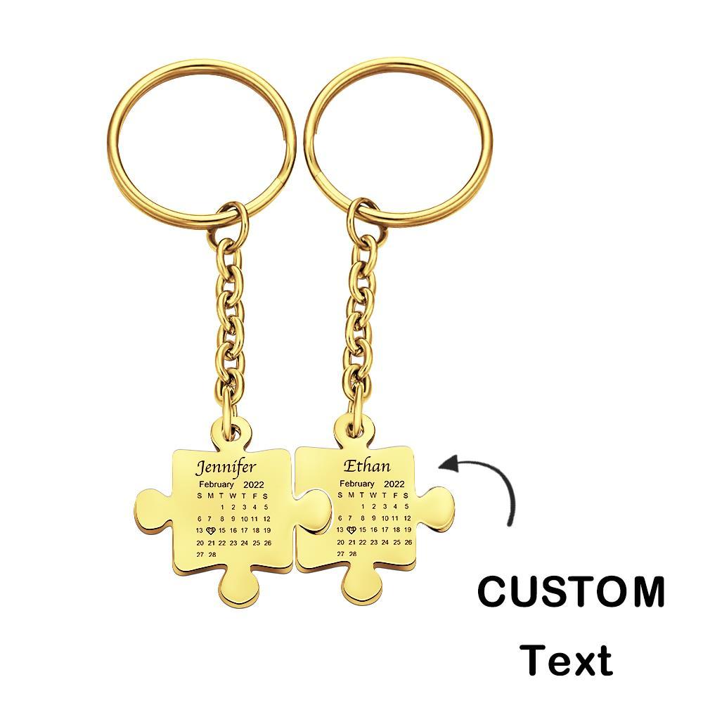 Custom Calendar Keychain Engraved Puzzle Keychain Anniversary Gift for Couple - 