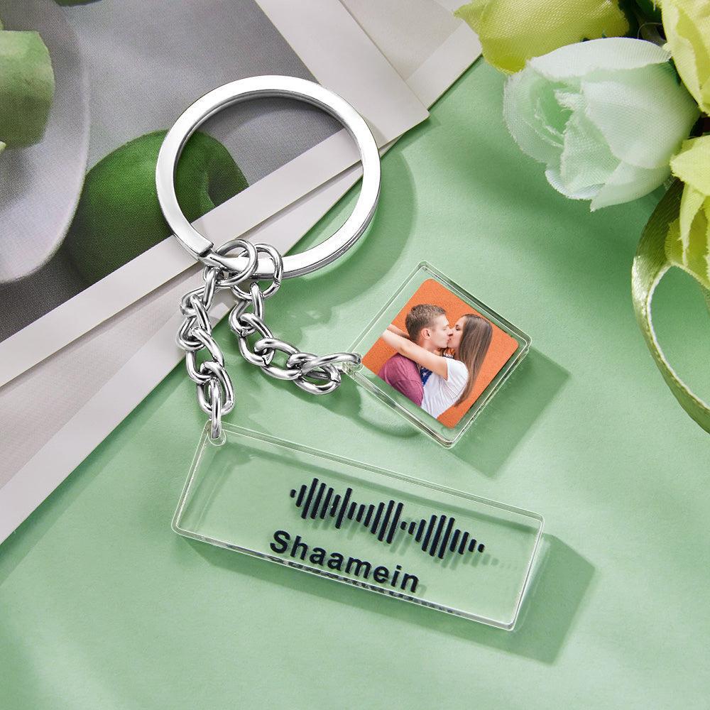 Custom Music Code Keychain Photo Engraved Keychain Gift for Couple - 