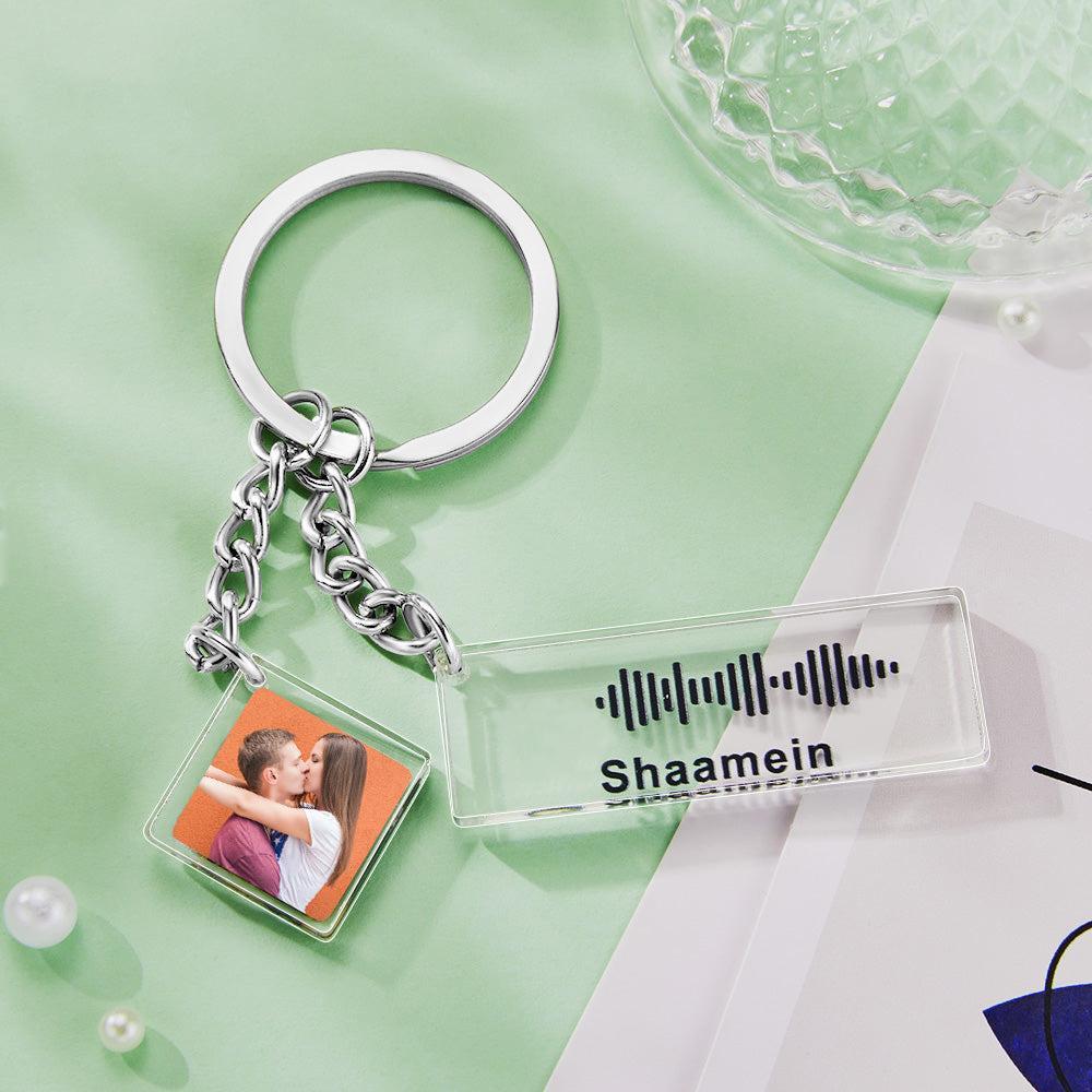 Custom Music Code Keychain Photo Engraved Keychain Gift for Couple -