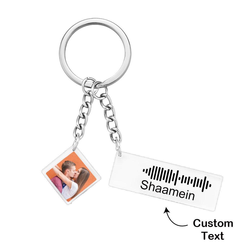 Custom Music Code Keychain Photo Engraved Keychain Gift for Couple - 