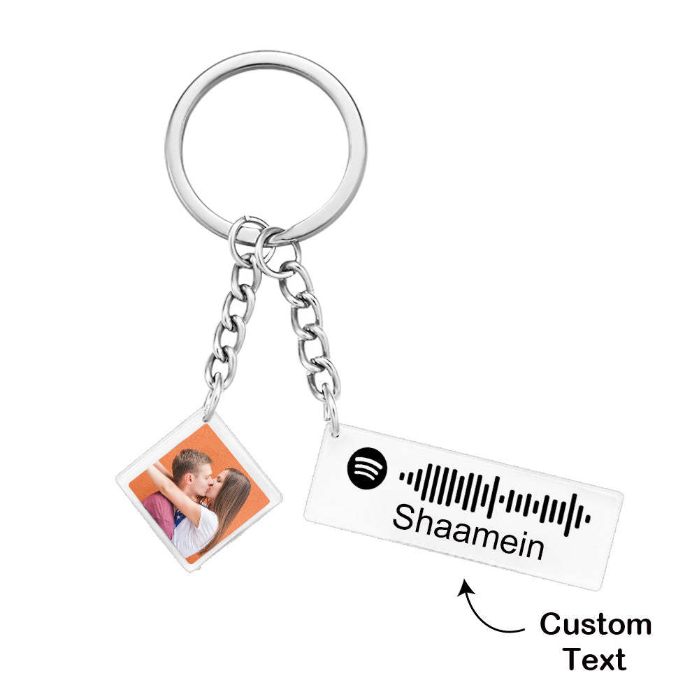Custom Spotify Code Keychain Photo Engraved Keychain Valentine's Day Gift for Couple - 