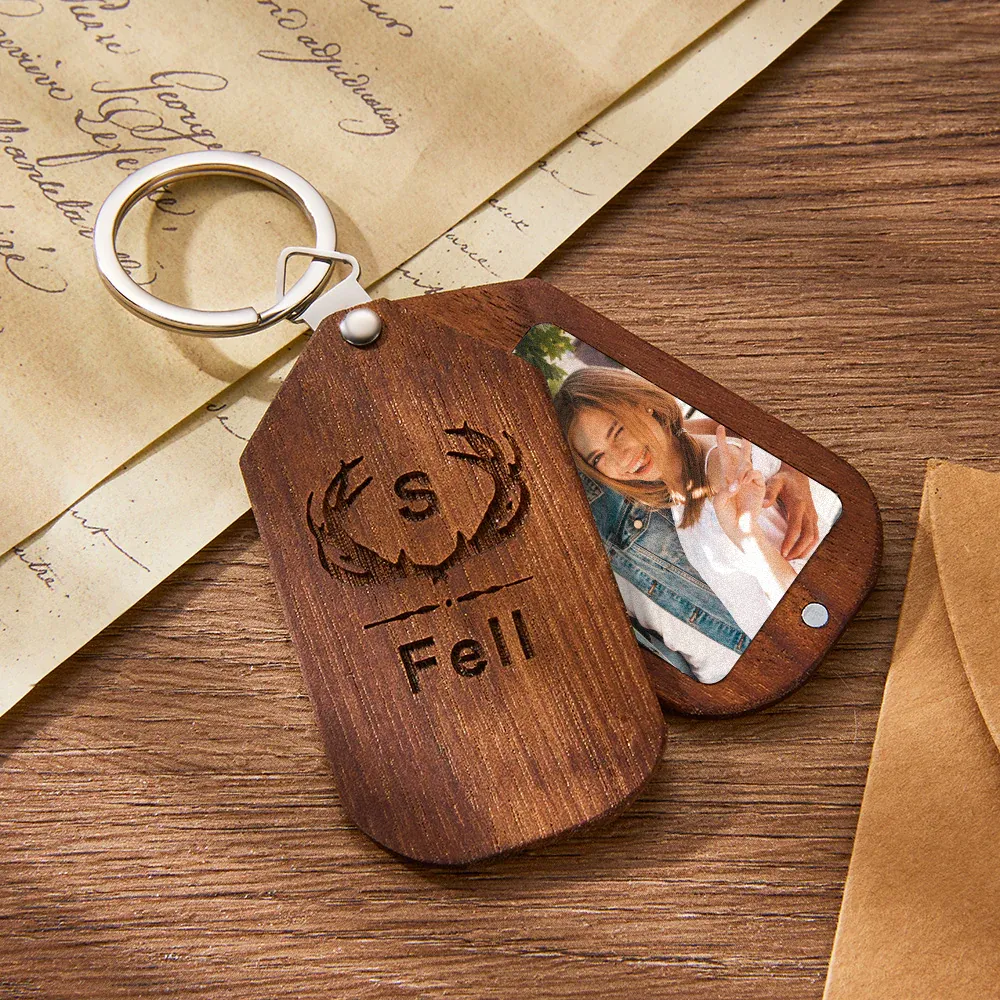 Custom Photo Engraved Keychain Wood Keychain Memorial Gift for Couple - soufeelus
