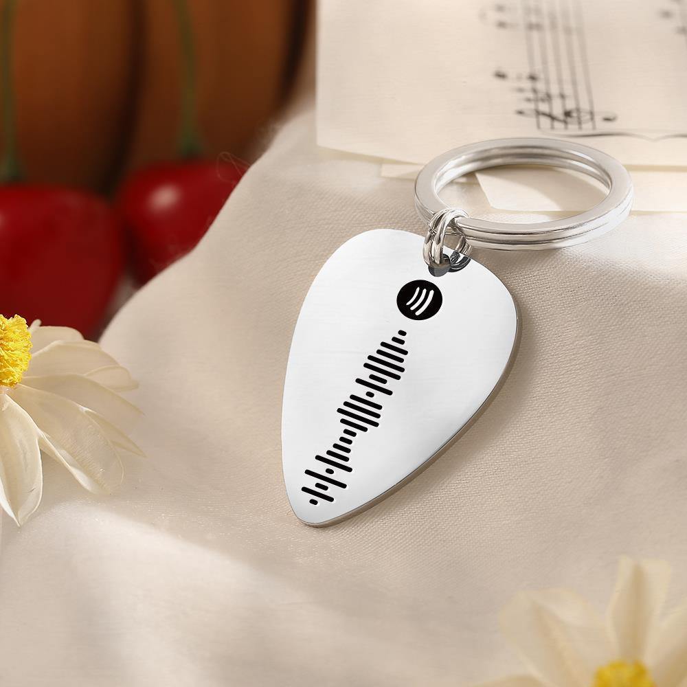 Scannable Spotify Code Guitar Pick Keychain, Engraved Custom Music Song Keychain Gifts for Him - soufeelus
