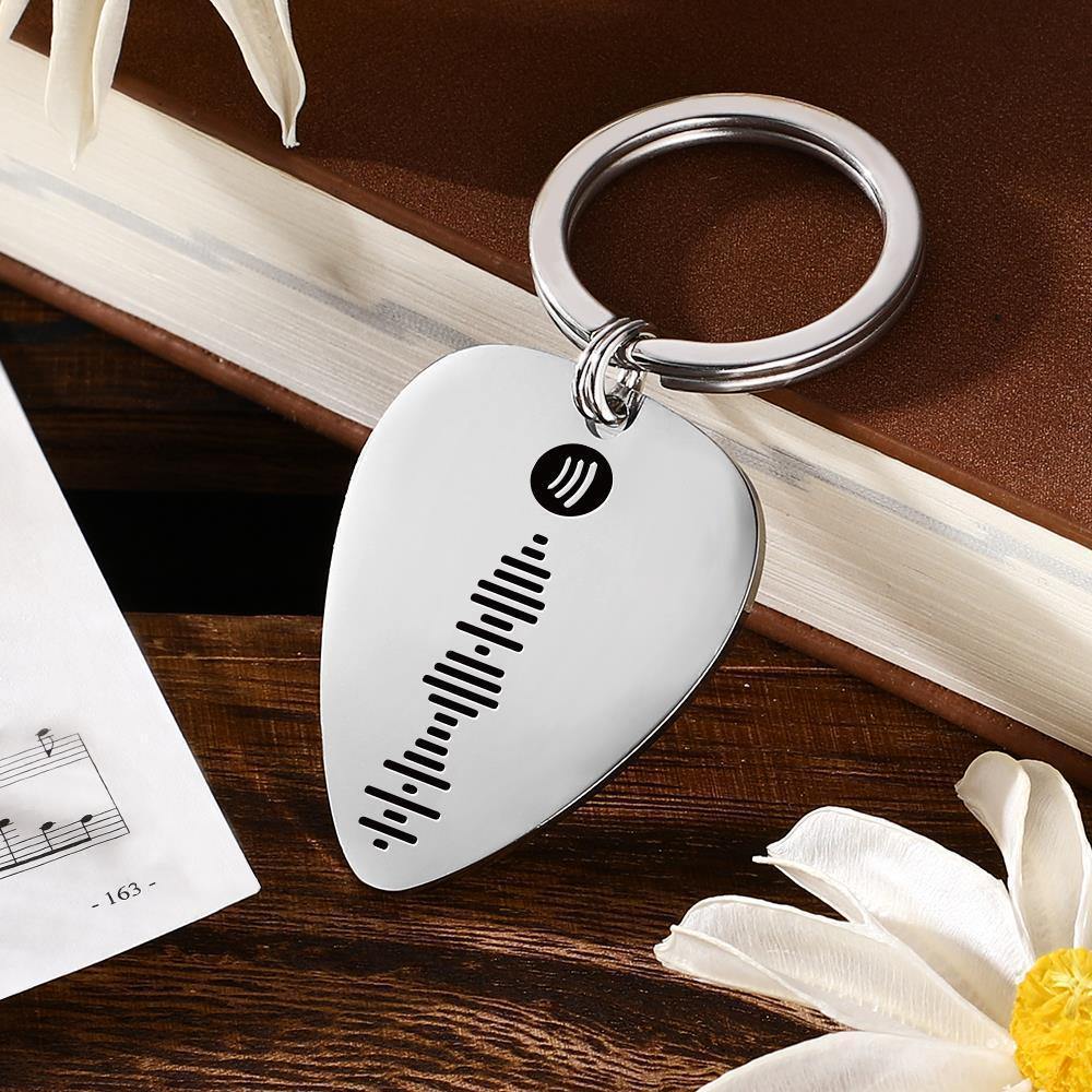 Scannable Spotify Code Guitar Pick Keychain, Engraved Custom Music Song Keychain Gifts for Him - soufeelus