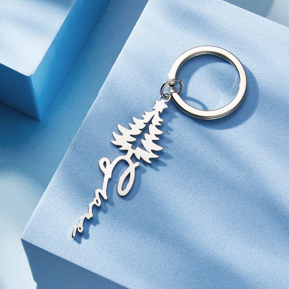 Custom Engraved Name Keychain Christmas Tree Keyring Gift for Her - 