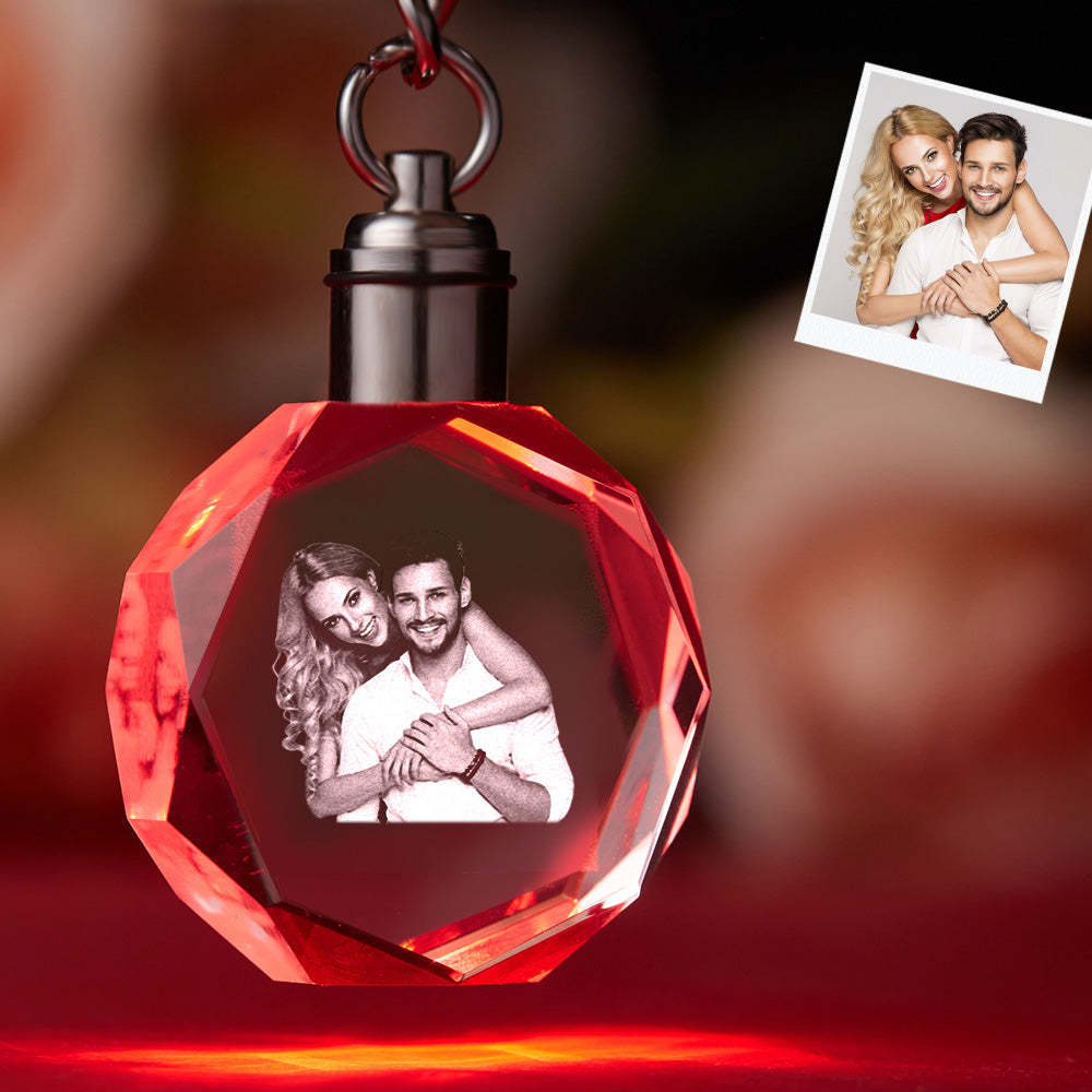 Custom Photo Crystal Keychain Couple Keepake Crystal Keychain Octagon Shape Photo Keychain -