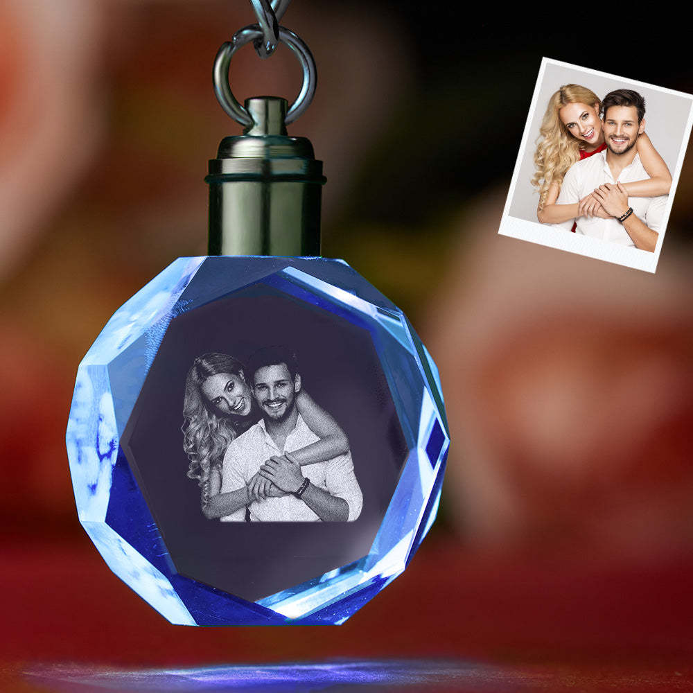 Custom Photo Crystal Keychain Couple Keepake Crystal Keychain Octagon Shape Photo Keychain -