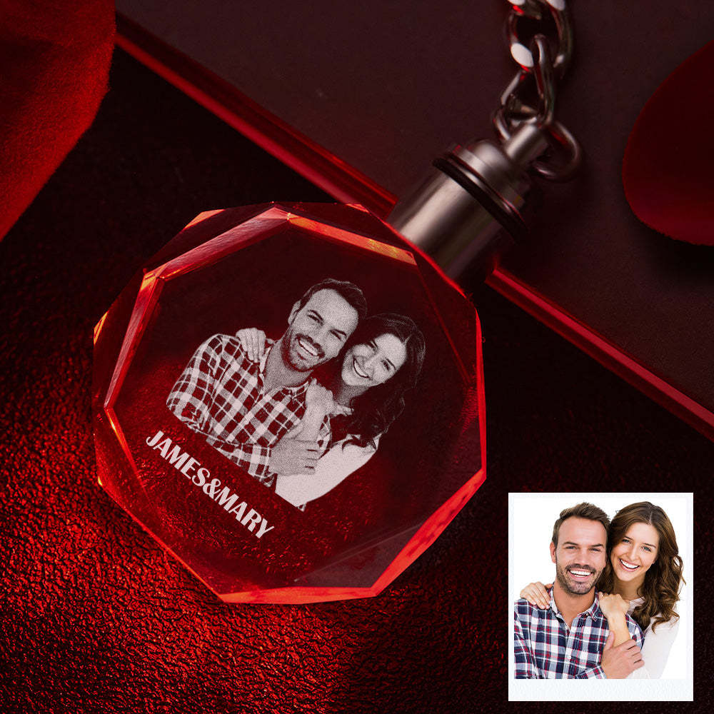 Custom Photo Crystal Keychain Couple Keepake Crystal Keychain Octagon Shape Photo Keychain -