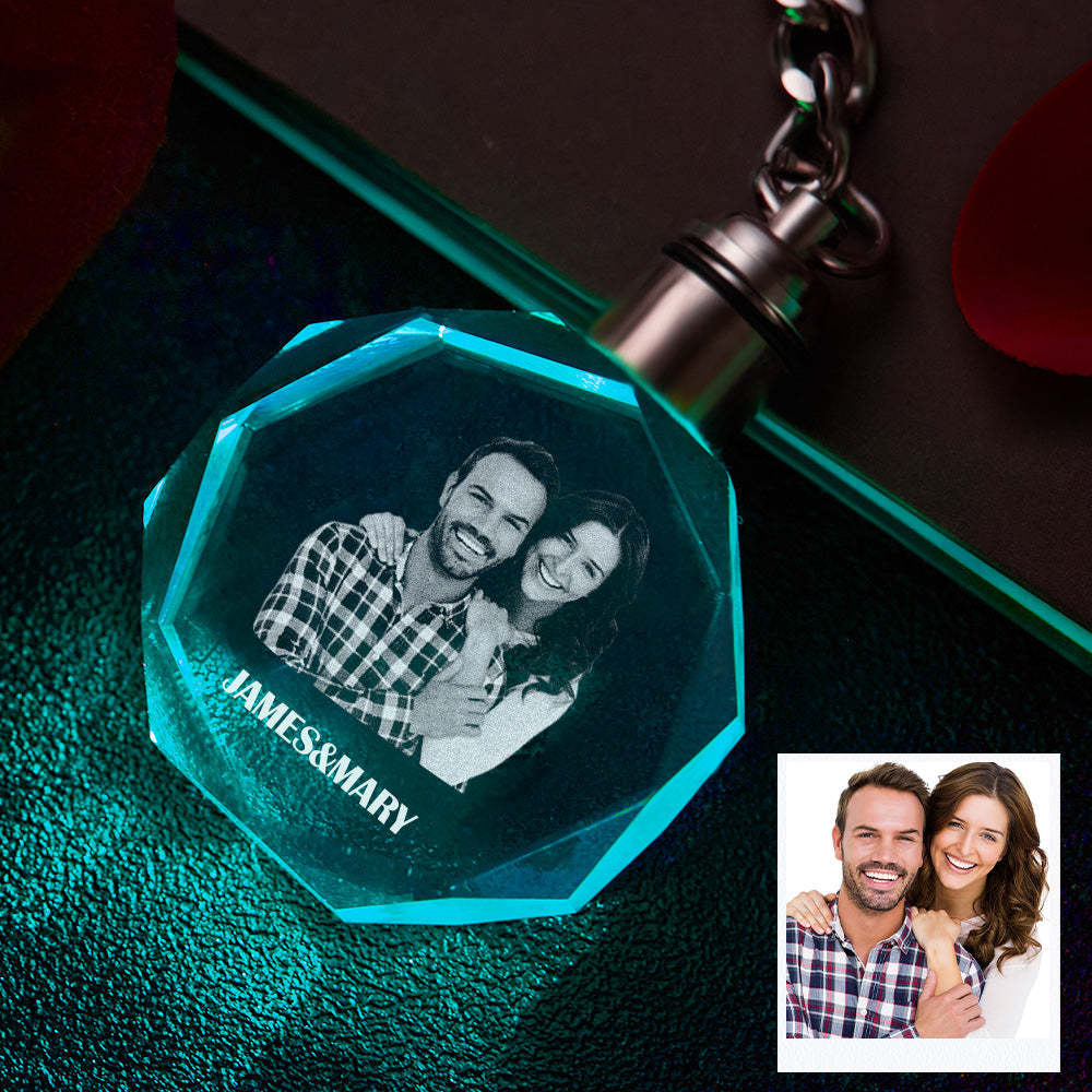 Custom Photo Crystal Keychain Couple Keepake Crystal Keychain  Octagon Shape Photo Keychain - 