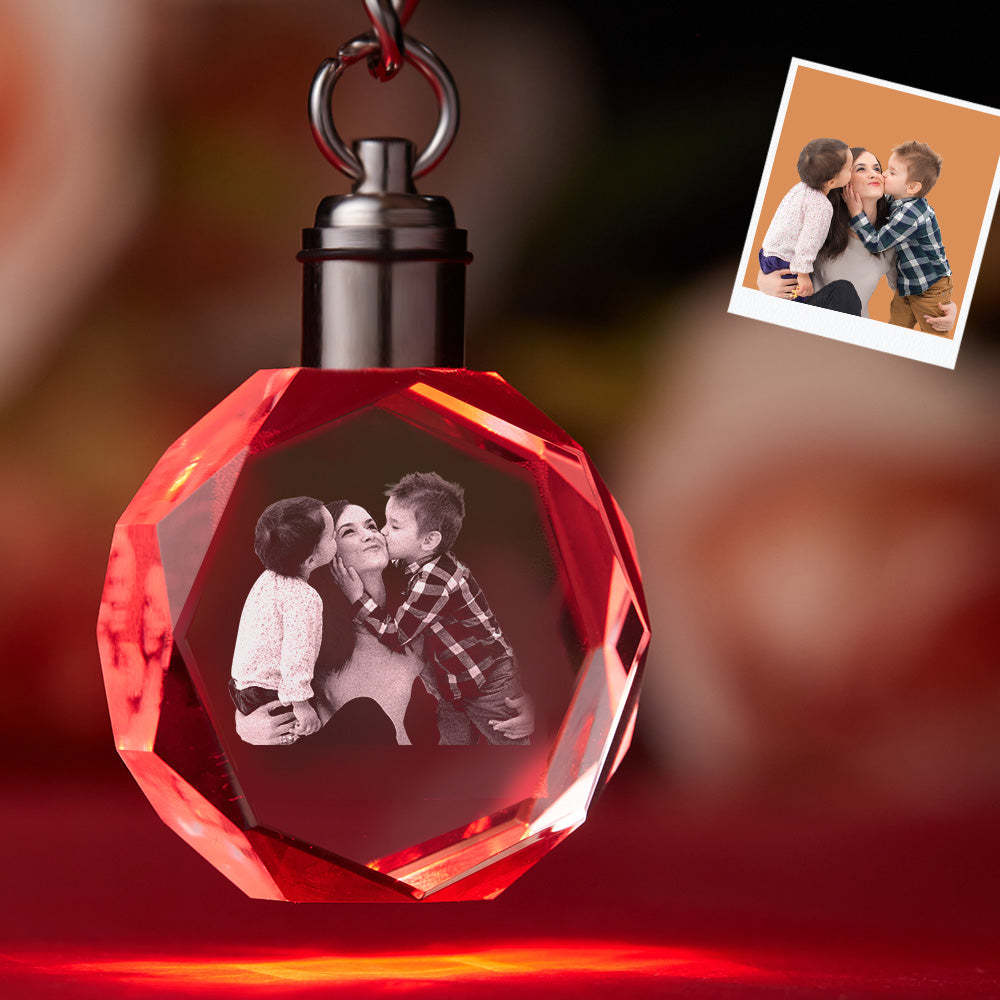 Custom Photo Crystal Keychain Family Keepake Crystal Keychain  Octagon Shape Photo Keychain - 