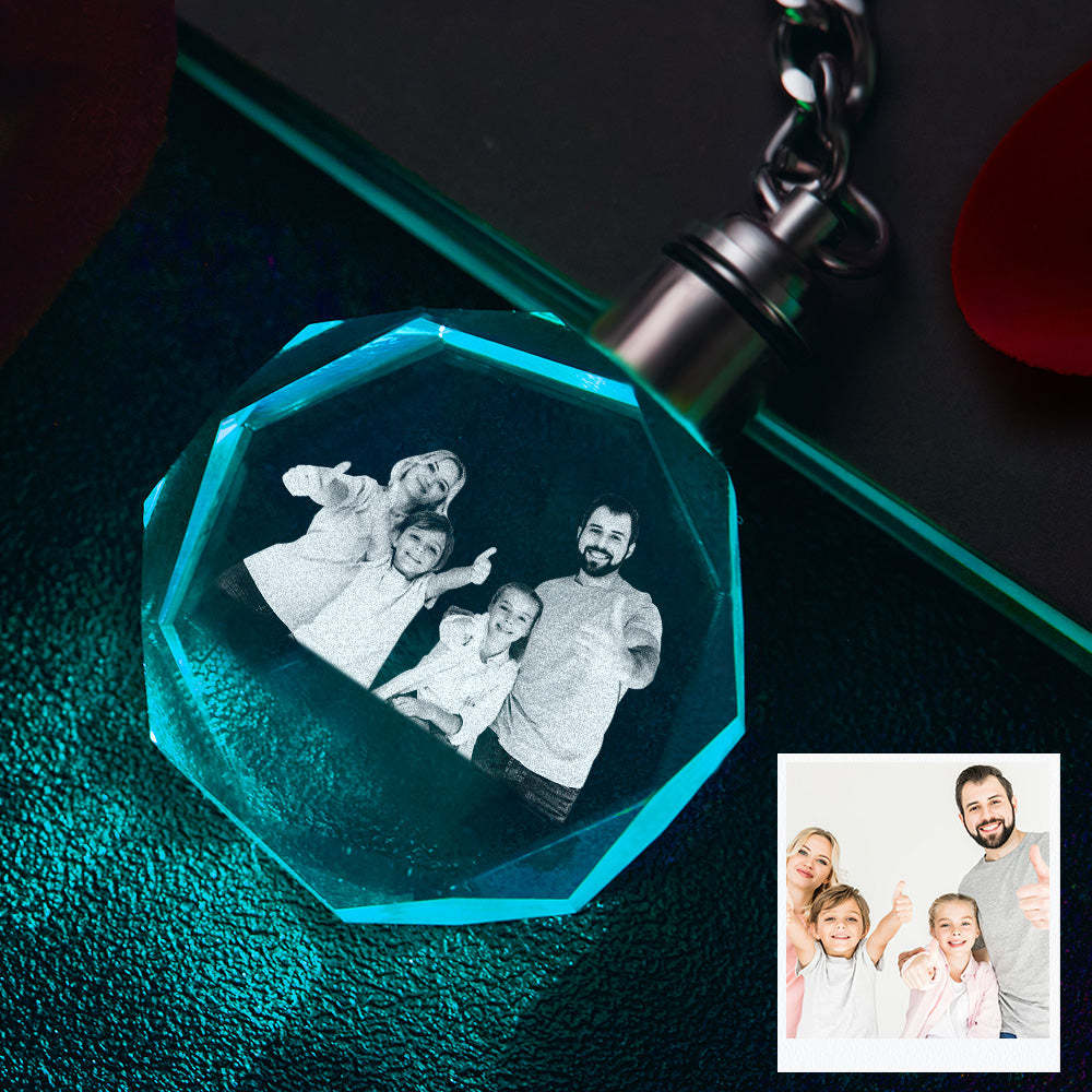 Custom Photo Crystal Keychain Family Keepake Crystal Keychain Octagon Shape Photo Keychain -