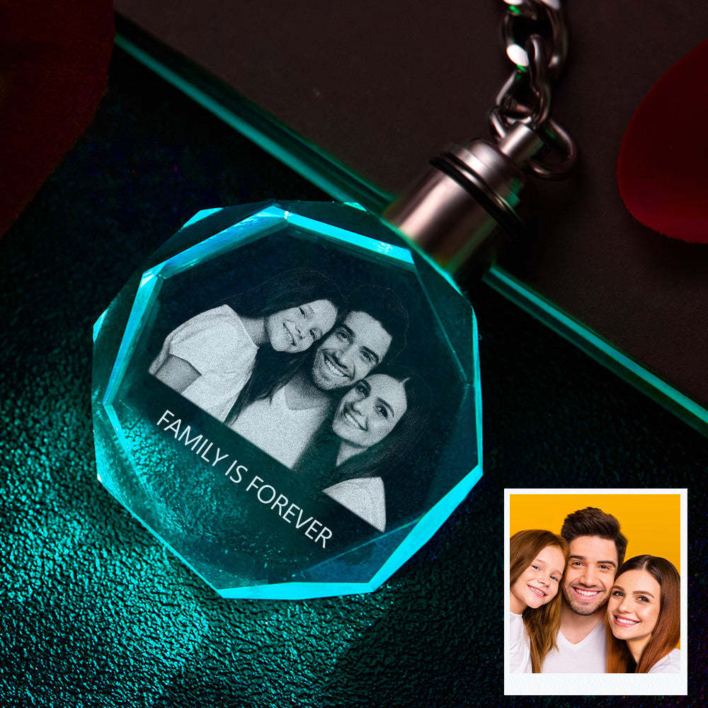 Custom Photo Crystal Keychain Family Keepake Crystal Keychain Octagon Shape Photo Keychain -