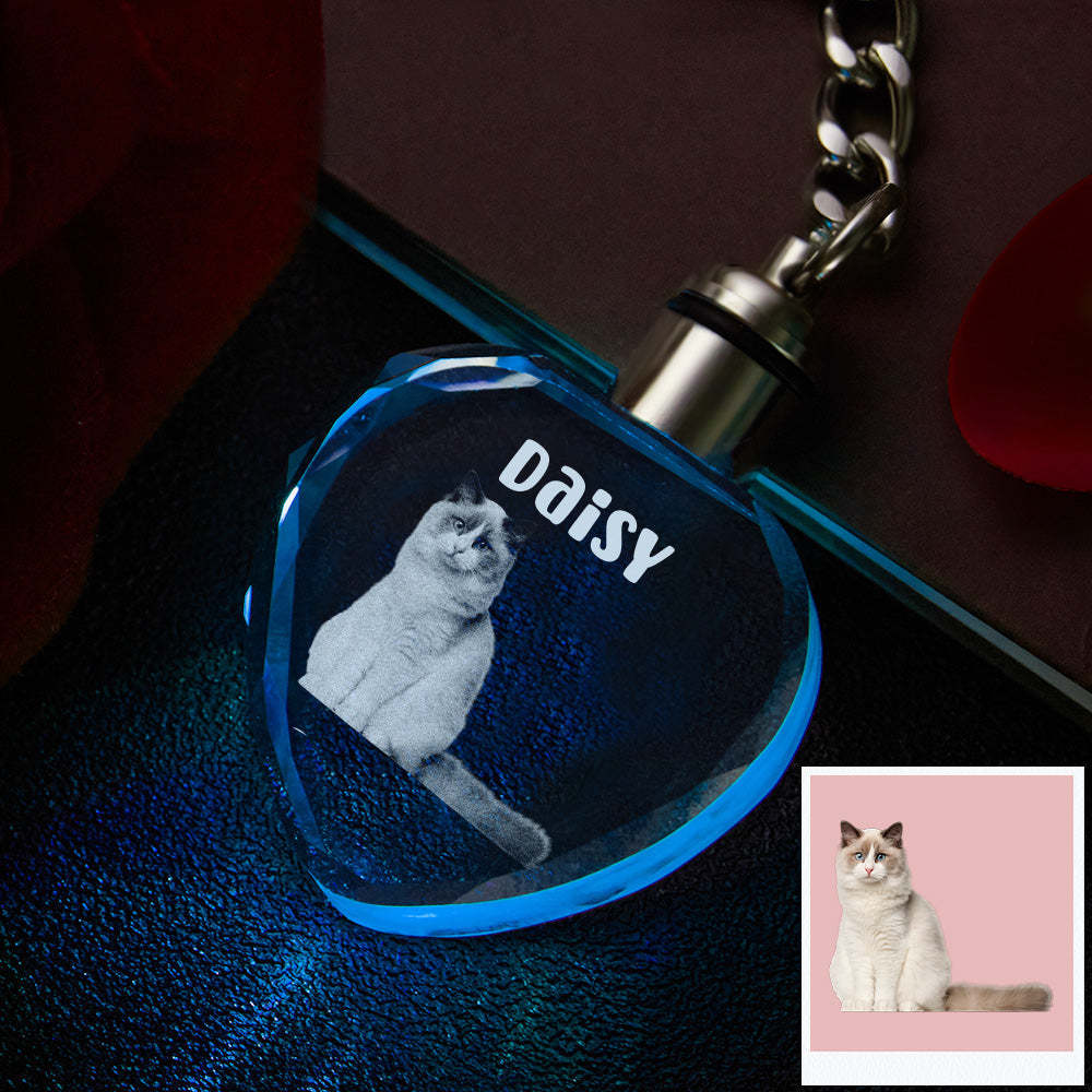 Custom Photo Crystal Keychain Pet Keepake Crystal Keychain  Heart Shape Photo Keychain - 