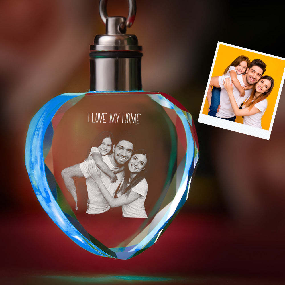 Custom Photo Crystal Keychain Family Keepake Crystal Keychain Heart Shape Photo Keychain -