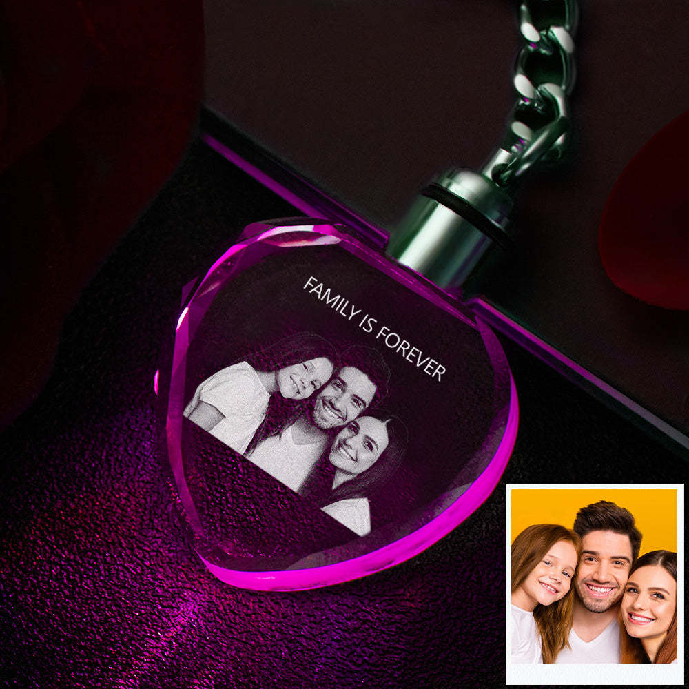 Custom Photo Crystal Keychain Family Keepake Crystal Keychain  Heart Shape Photo Keychain - 