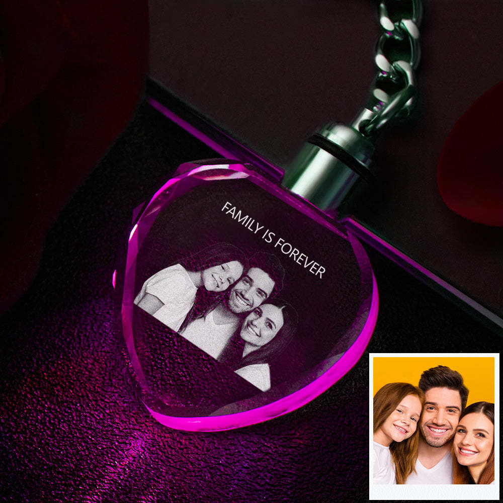 Custom Photo Crystal Keychain Family Keepake Crystal Keychain Heart Shape Photo Keychain -
