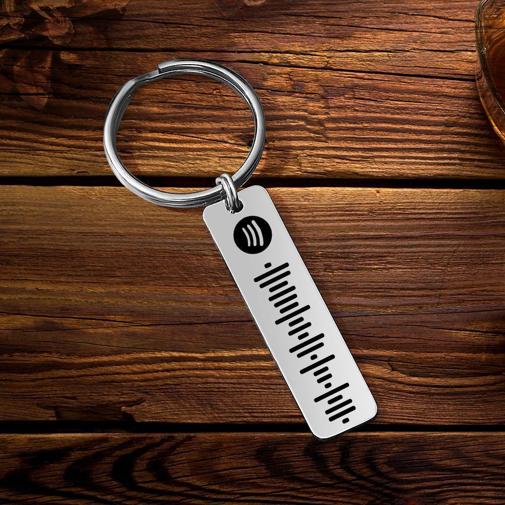 Spotify Code Keychain, Custom Scannable Engraved Custom Music, Song Keychain Gifts for Him Silver Color - soufeelus