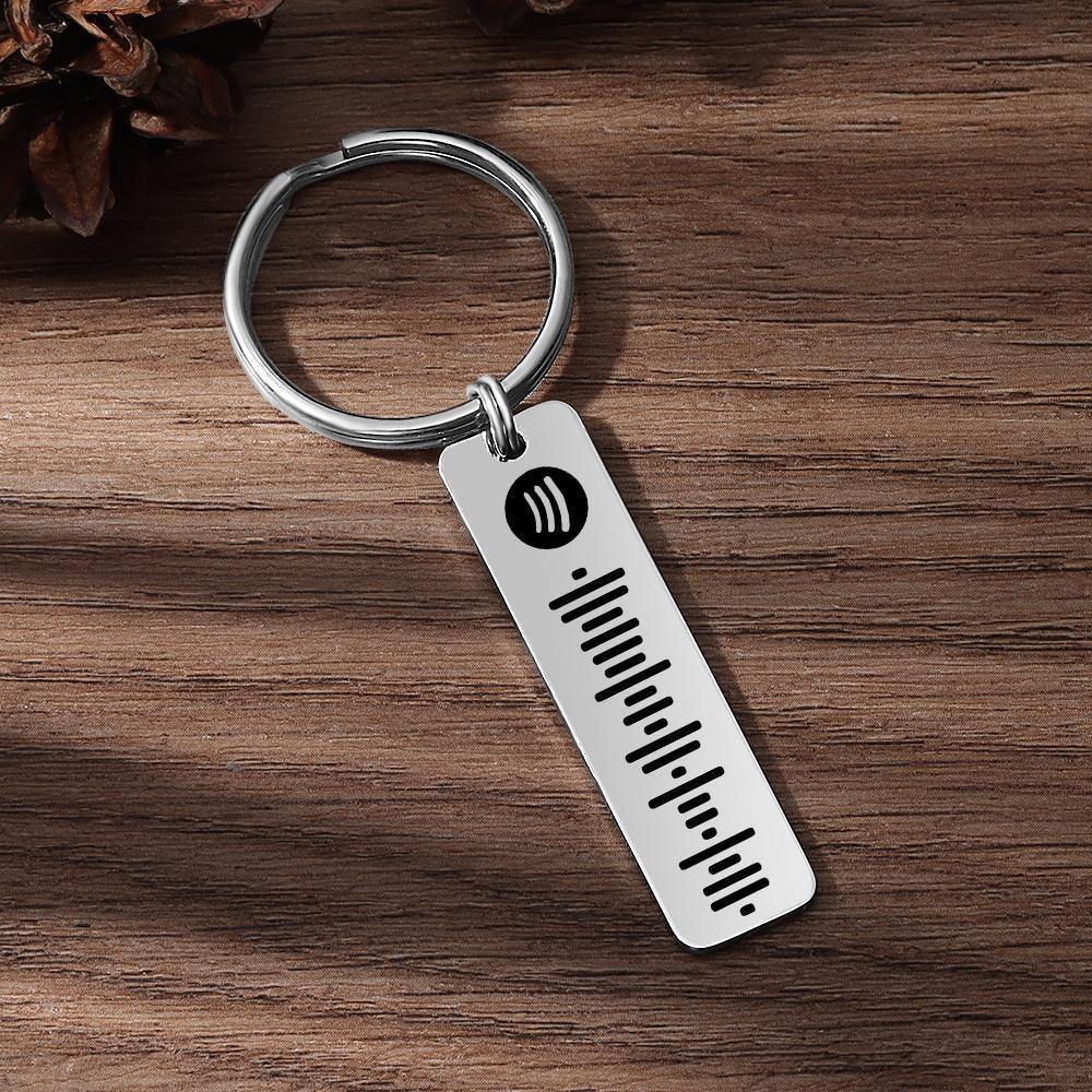 Spotify Code Keychain, Custom Scannable Engraved Custom Music, Song Keychain Gifts for Him Silver Color - soufeelus