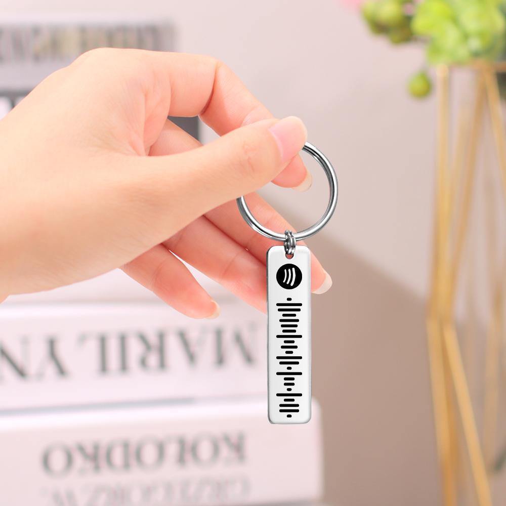 Spotify Code Keychain, Custom Scannable Engraved Custom Music, Song Keychain Gifts for Him Silver Color - soufeelus