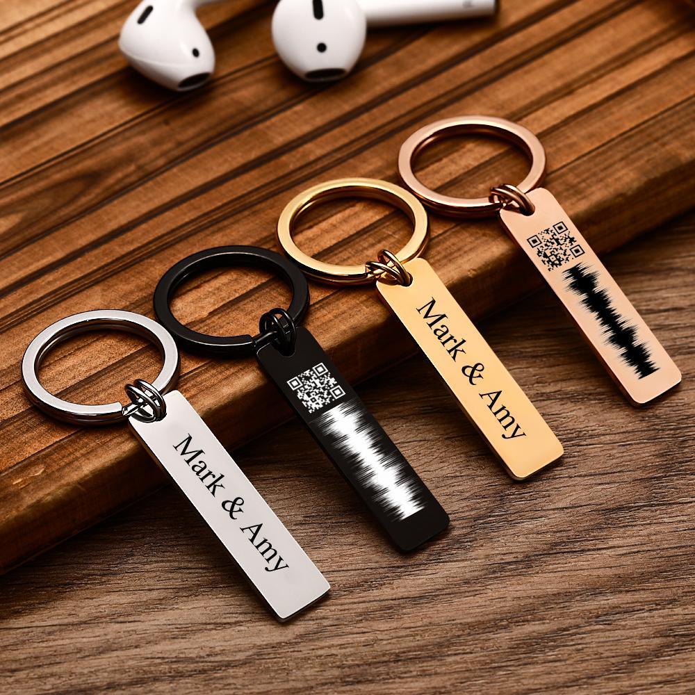 Custom Engraved QR code Keychain Scannable Code Sonic Audio Technology Gift Rose Gold