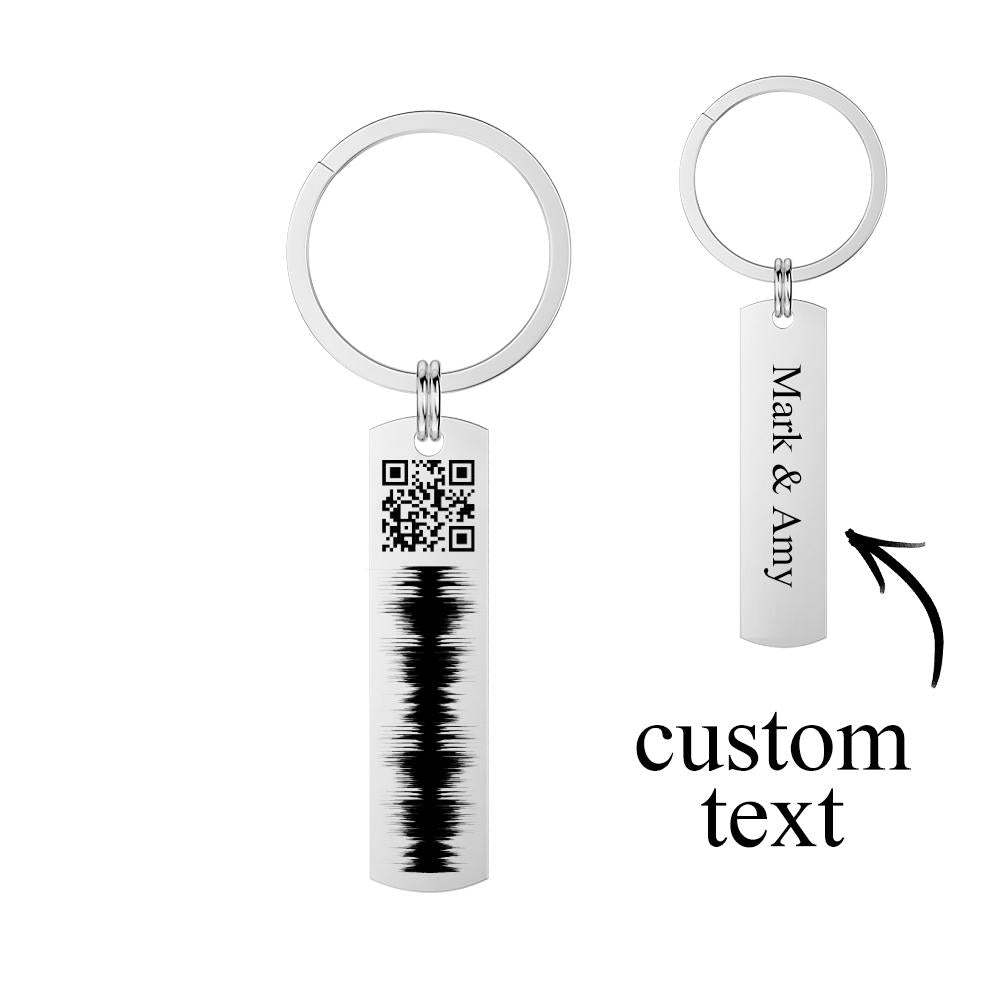 Custom Engraved QR code Keychain Scannable Code Sonic Audio Technology Gift Silver