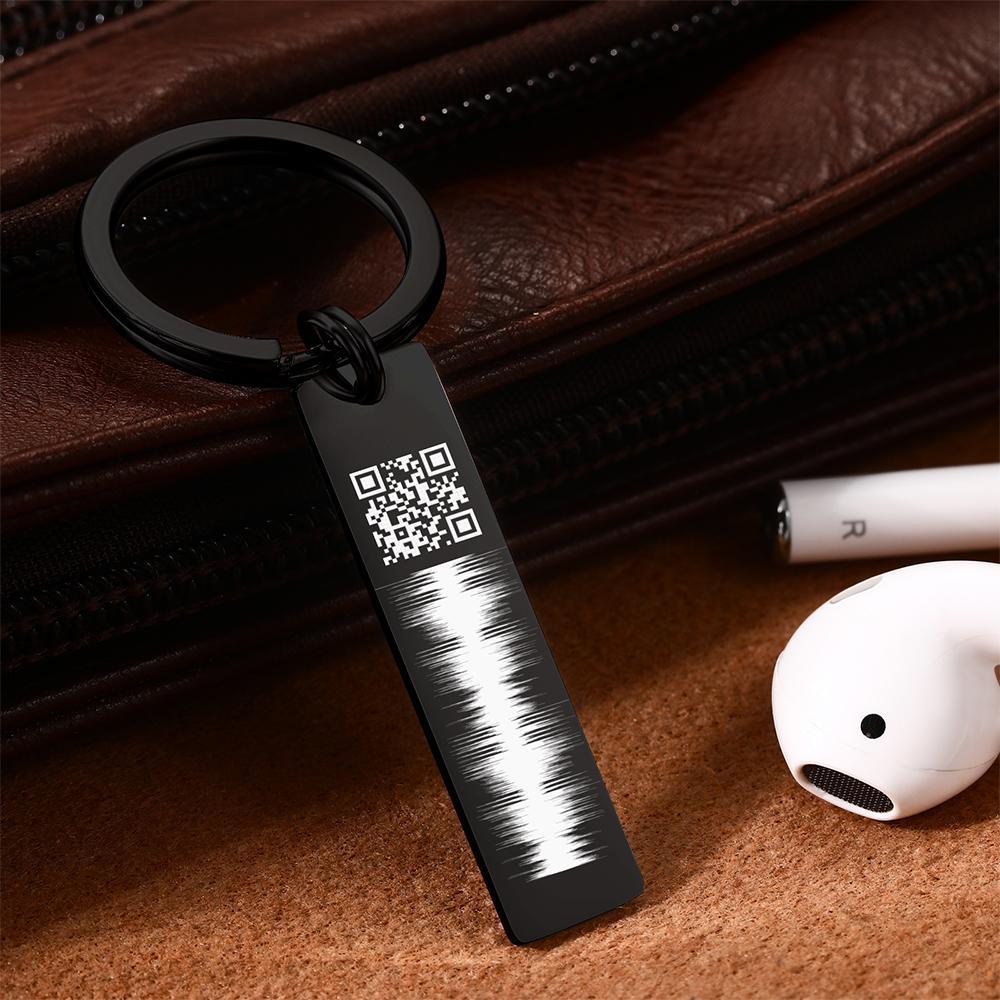 Custom Engraved QR code Keychain Scannable Code Sonic Audio Technology Gift Silver