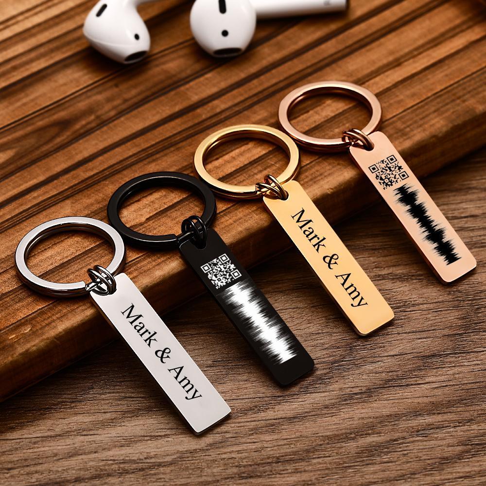 Custom Engraved QR code Keychain Scannable Code Sonic Audio Technology Gift Silver