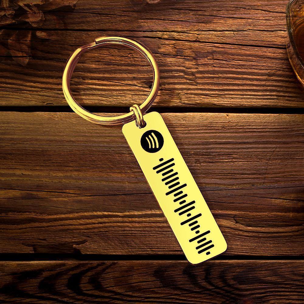 Custom Scannable Spotify Code Keychain, Engraved Custom Music, Song Keychain Gifts for Him Golden Color - soufeelus