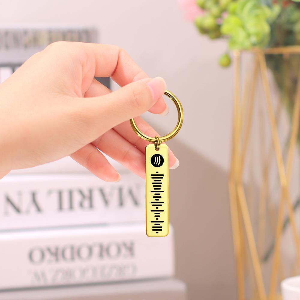 Custom Scannable Spotify Code Keychain, Engraved Custom Music, Song Keychain Gifts for Him Golden Color - soufeelus