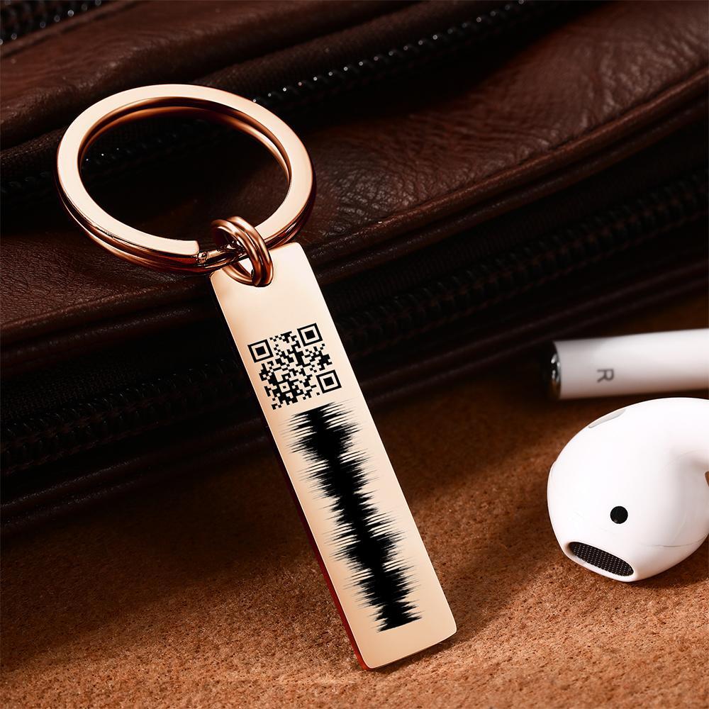 Custom Engraved QR code Keychain Scannable Code Sonic Audio Technology Gift Gold