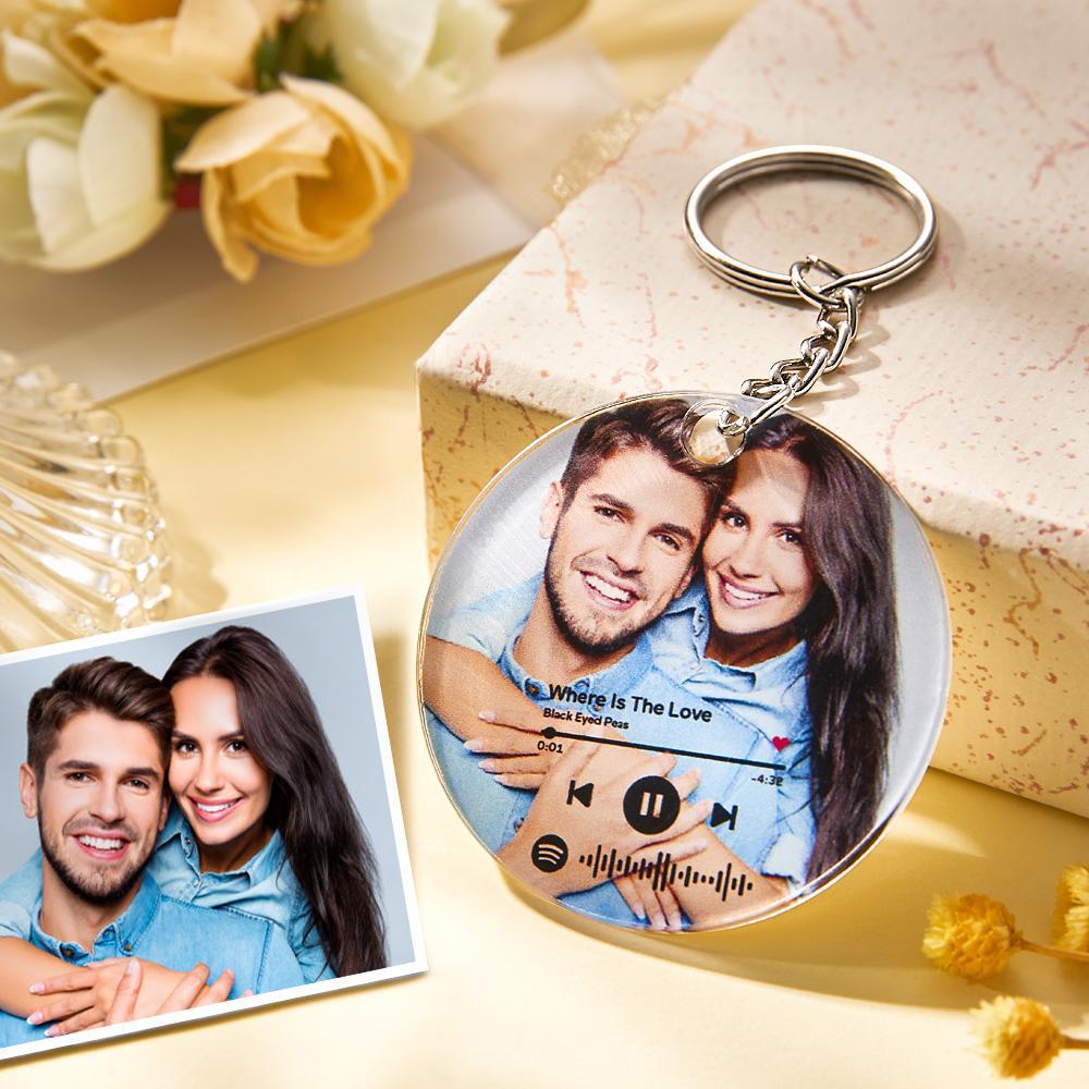 Scannable Spotify Code Keychain Custom Photo Keychain Gifts for Couple - 